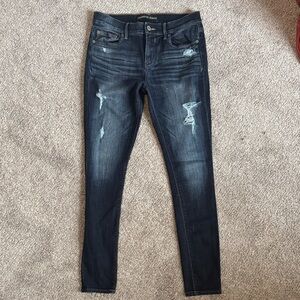 EXPRESS- Women's Distressed Skinny Jeans - Dark Blue- 8